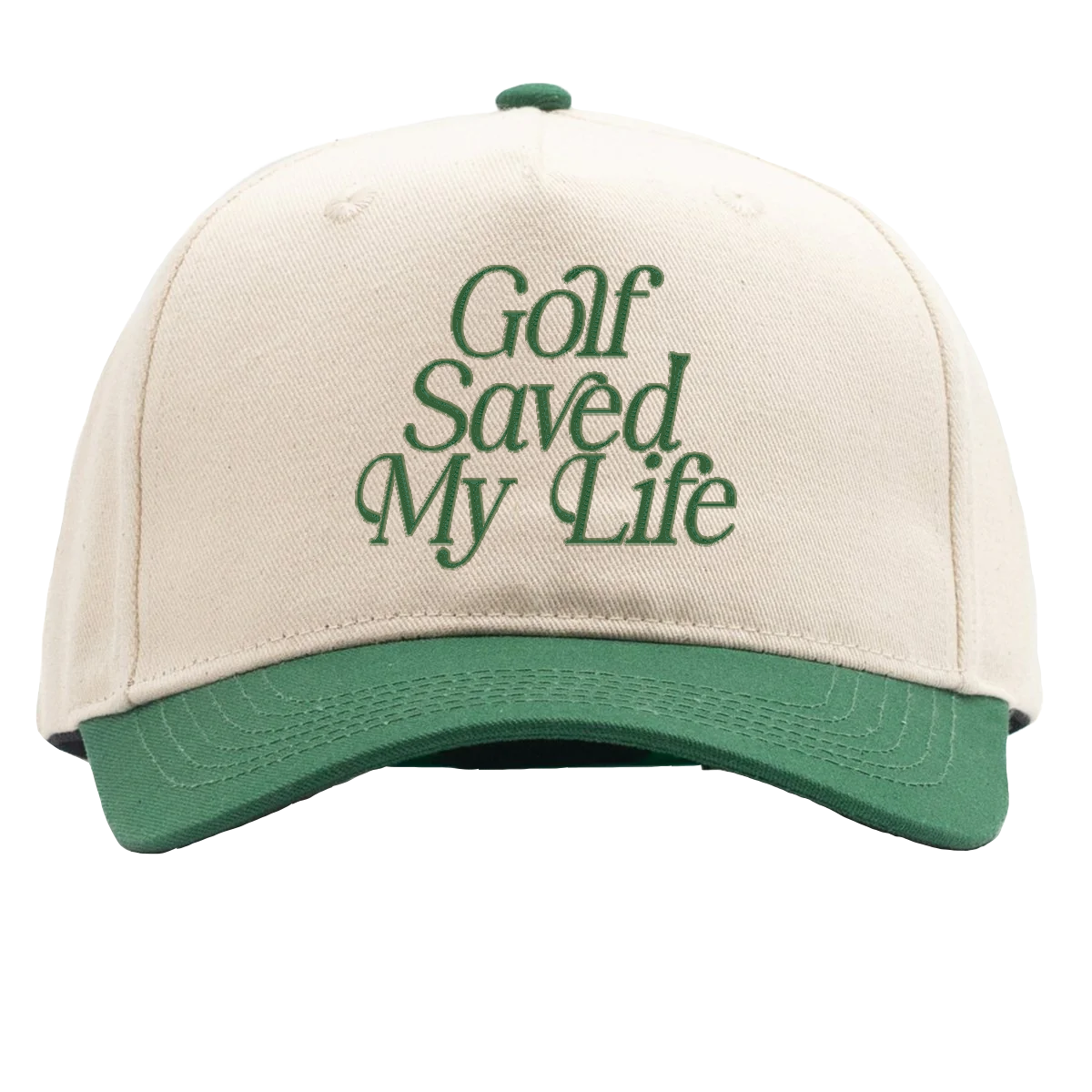 Golf Saved My Life 5 Panel Hat (Green Trim)